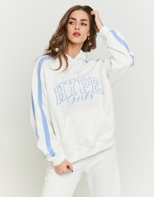 Weißer Oversize-Hoodie mit blauen Streifen | TALLY WEiJL