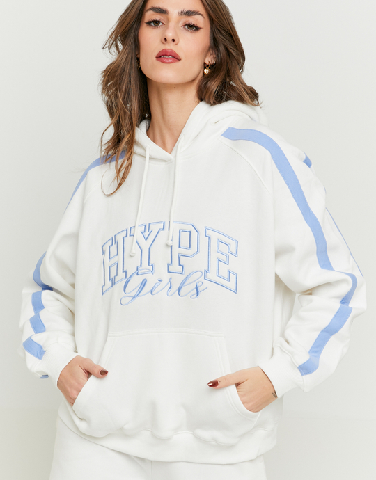 Weißer Oversize-Hoodie mit blauen Streifen | TALLY WEiJL