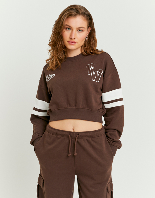 Braunes kurzes Sweatshirt mit Print | TALLY WEiJL