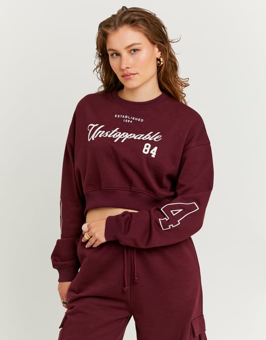 Burgundy Cropped Printed Sweatshirt | TALLY WEiJL