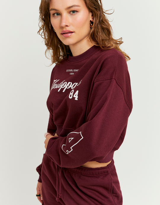 Burgundy Cropped Printed Sweatshirt | TALLY WEiJL