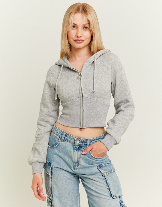 Grey Basic Hoodie with Zip | TALLY WEiJL