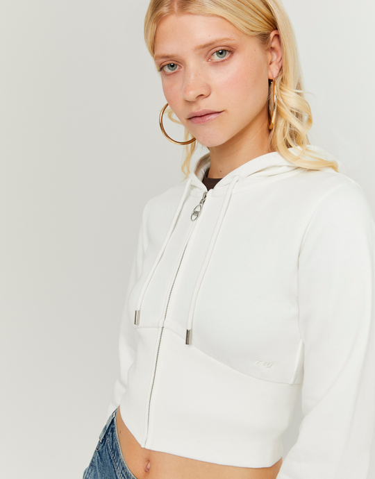 White Cropped Zip Up Hoodie | TALLY WEiJL