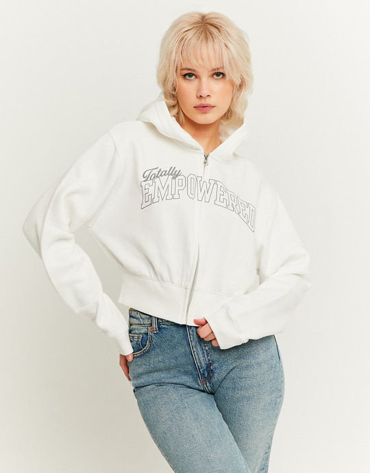Sweat à Capuche Court Blanc Imprimé | TALLY WEiJL