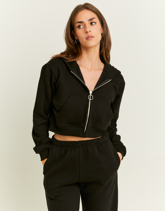Schwarzes kurzes Sweatshirt mit Kapuze | TALLY WEiJL