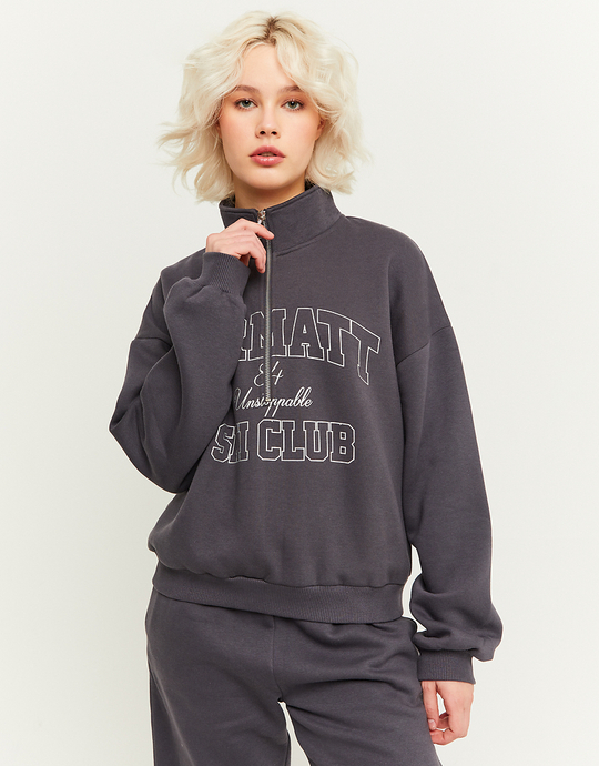 Grey Printed Zip Up Sweatshirt | TALLY WEiJL