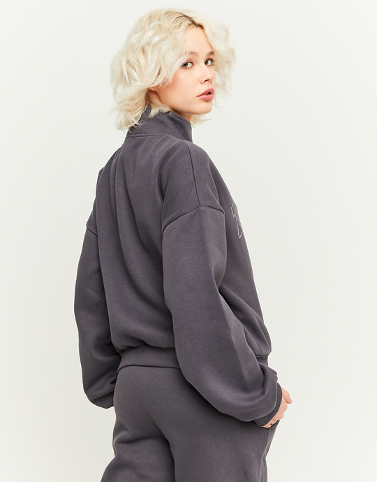 Grey Printed Zip Up Sweatshirt | TALLY WEiJL