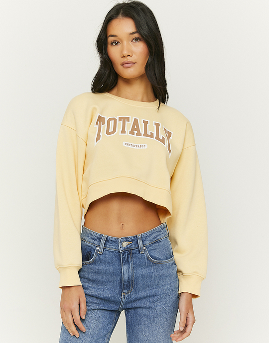 Yellow Cropped Printed Sweatshirt | TALLY WEiJL