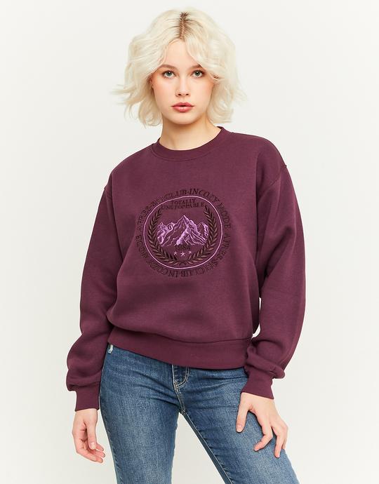 Burgundy Oversize Printed Sweatshirt | TALLY WEiJL