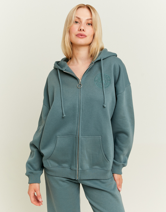 Blauer Hoodie mit Stickerei und Reißverschluss | TALLY WEiJL