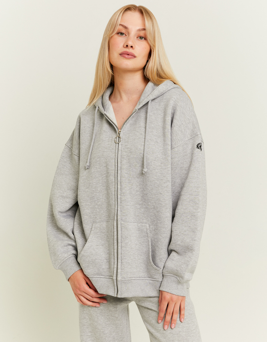 Grauer Hoodie mit Stickerei und Reißverschluss | TALLY WEiJL