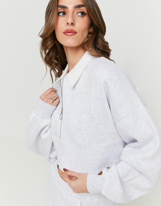 Light Grey Sweatshirt with Polo Neck | TALLY WEiJL