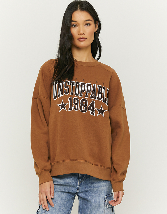 Brown Oversize Printed Sweatshirt | TALLY WEiJL
