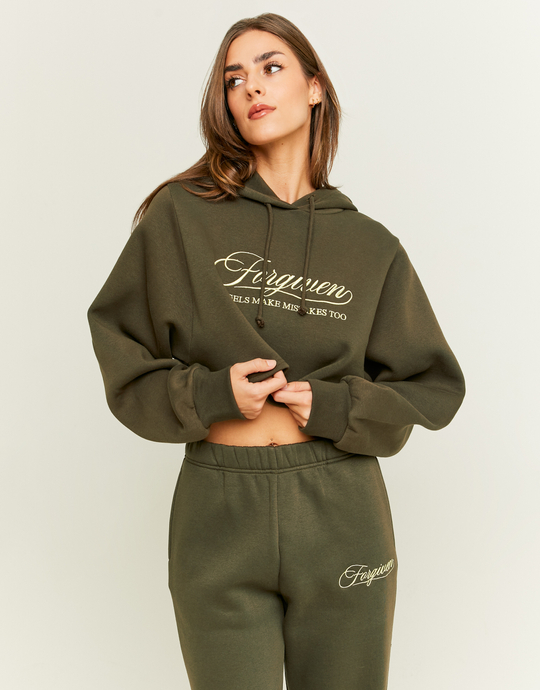 Khaki Cropped Sweatshirt with Front Print | TALLY WEiJL