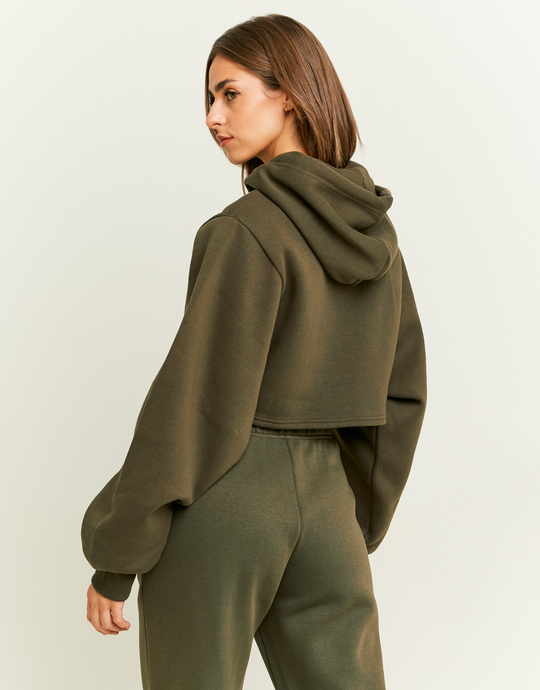 Khaki Cropped Sweatshirt with Front Print | TALLY WEiJL