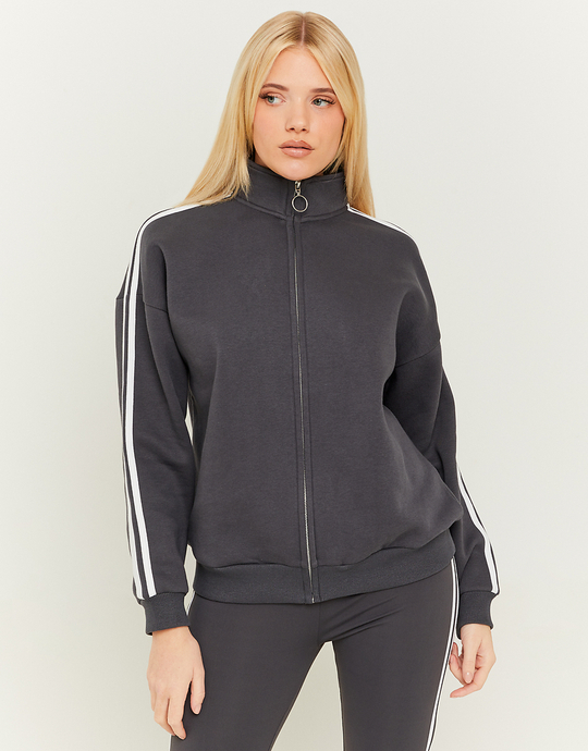 Grauer Oversize Sweatshirt mit seitlichen weißen Bändern | TALLY WEiJL