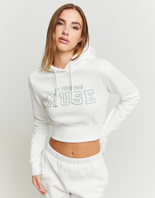 Sweat à Capuche Court Blanc | TALLY WEiJL