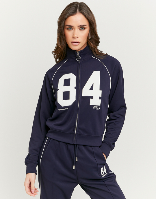 Felpa blu ricamata con zip | TALLY WEiJL