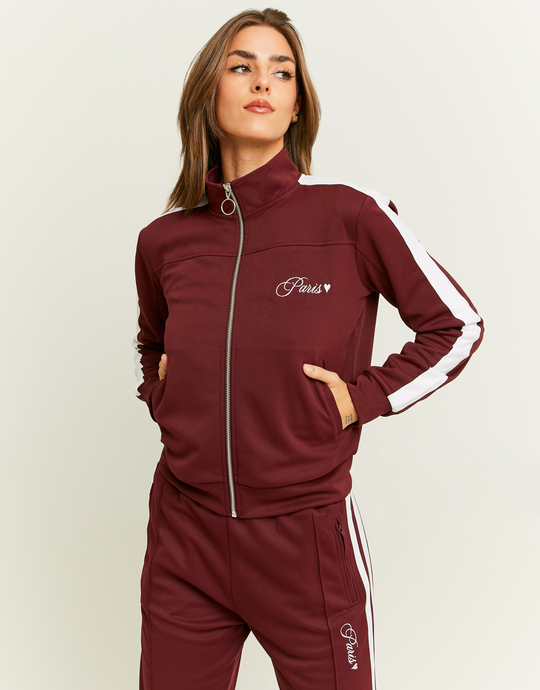 Red Zip Up Sweatshirt with Band Detail | TALLY WEiJL