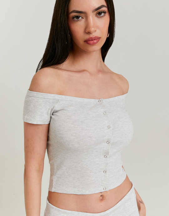 Grey Buttoned Off-Shoulder Top | TALLY WEiJL