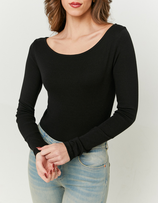 Boat Neck Black T-Shirt | TALLY WEiJL