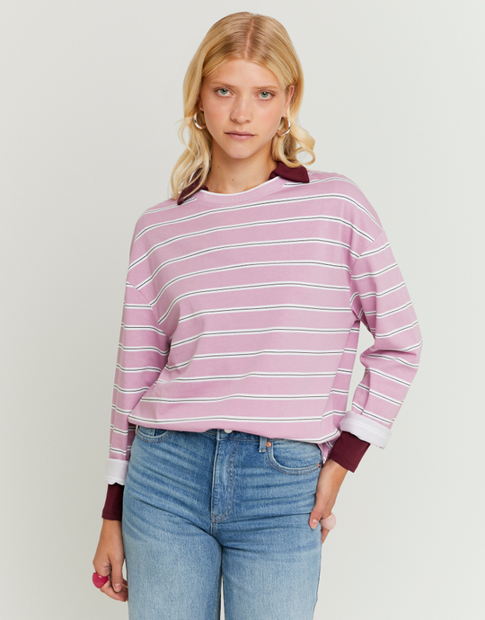 Striped Pink T-Shirt With Long Sleeves | TALLY WEiJL