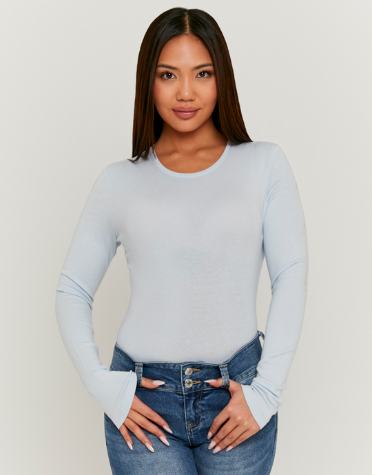 Basic Blue T-Shirt with Long Sleeves | TALLY WEiJL
