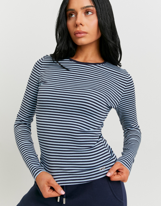 Basic Blue T‑shirt with Long Sleeves | TALLY WEiJL