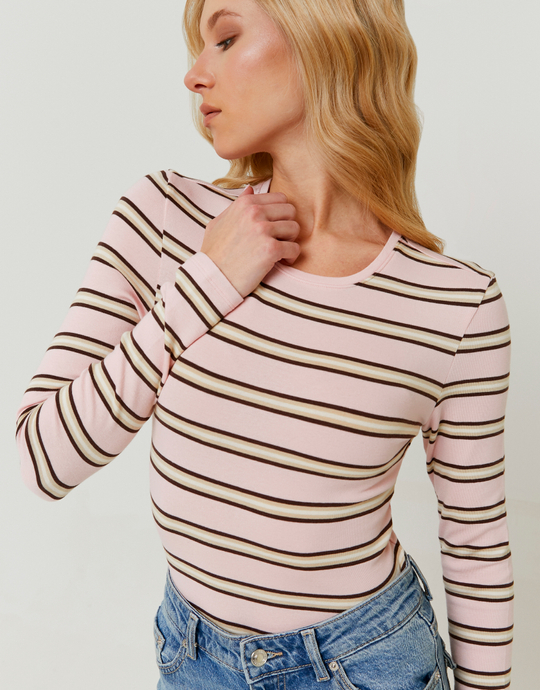 Basic Pink T‑shirt with Long Sleeves | TALLY WEiJL