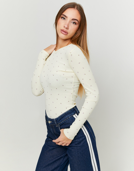 Maglietta Basica a Fiori a Maniche Lunghe | TALLY WEiJL