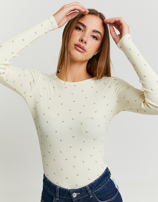 Maglietta Basica a Fiori a Maniche Lunghe | TALLY WEiJL