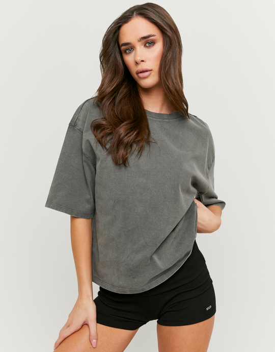 Grey Oversized Basic T-Shirt | TALLY WEiJL