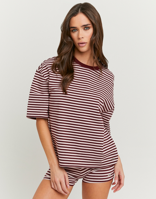 Burgundy Striped Basic T Shirt | TALLY WEiJL