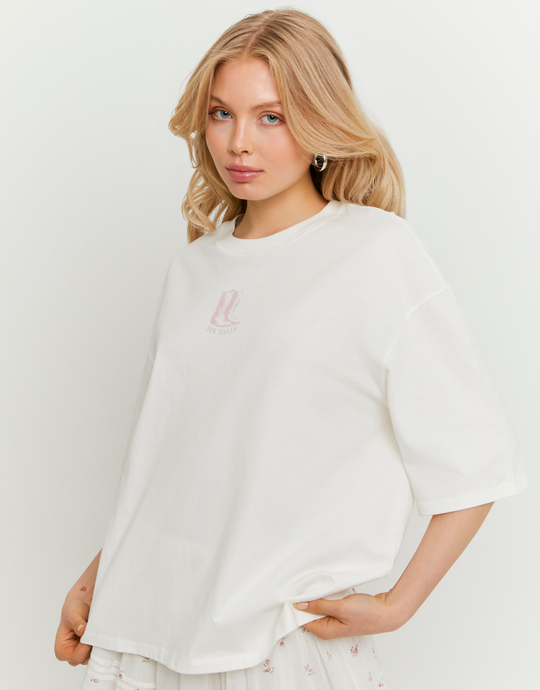 T-shirt oversize bianca con stampa | TALLY WEiJL