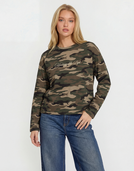 Camouflage T‑Shirt With Long Sleeves | TALLY WEiJL