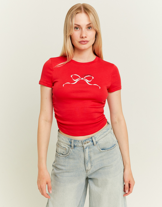 Red Printed Crop T-Shirt | TALLY WEiJL