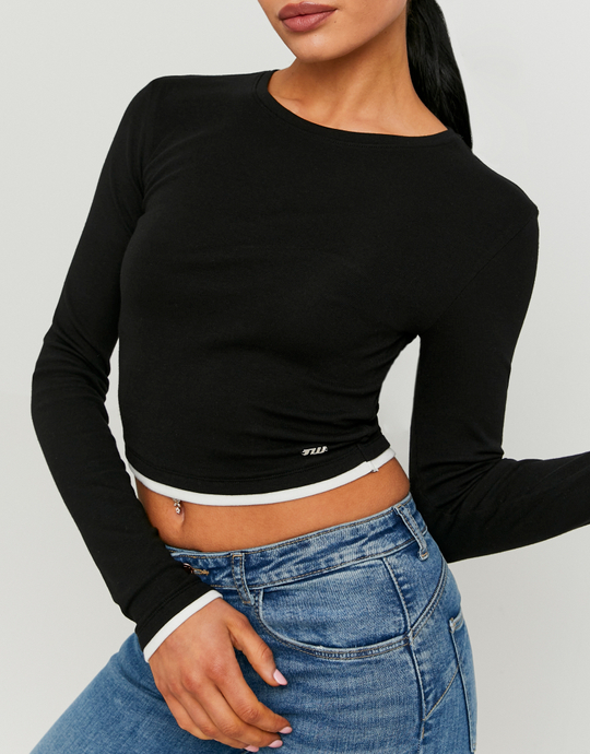 T-Shirt Basique Noir à Manches Longues | TALLY WEiJL