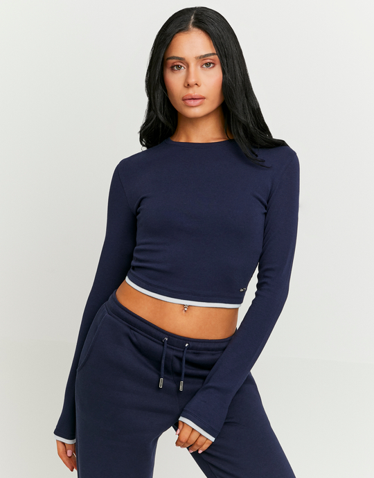 T-shirt basic blu a maniche lunghe | TALLY WEiJL