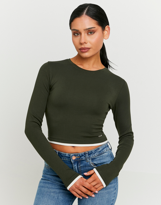 Grünes Basic Langarm-T-Shirt | TALLY WEiJL