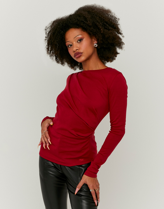 T-Shirt Drapé Rouge à Manches Longues | TALLY WEiJL