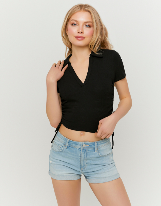 T-shirt Polo Froncé Noir | TALLY WEiJL