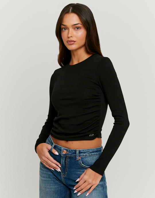 Brown Draped Long Sleeve T-Shirt | TALLY WEiJL
