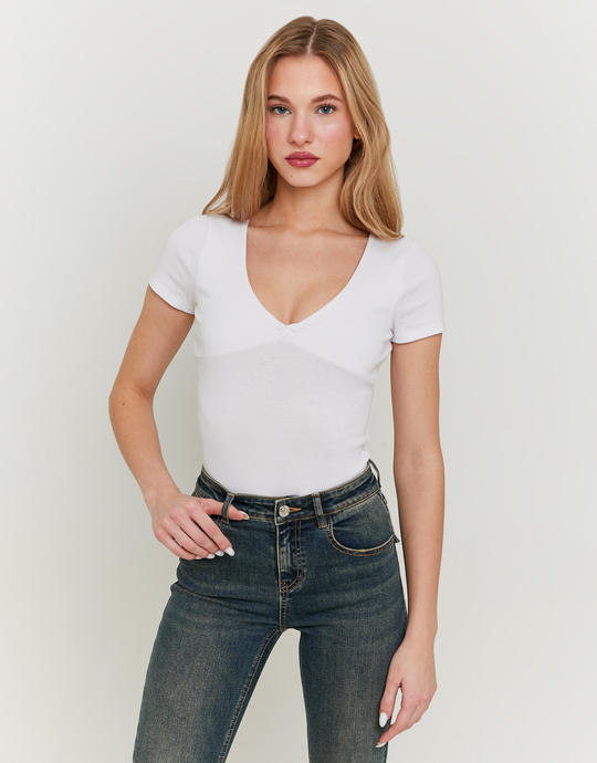 White Basic Top with Twisted Front Knot | TALLY WEiJL