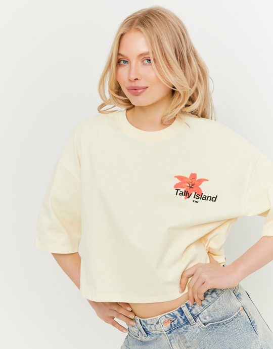 T-shirt oversize gialla con stampa | TALLY WEiJL