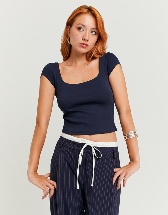 Blue Square Neck T-shirt | TALLY WEiJL