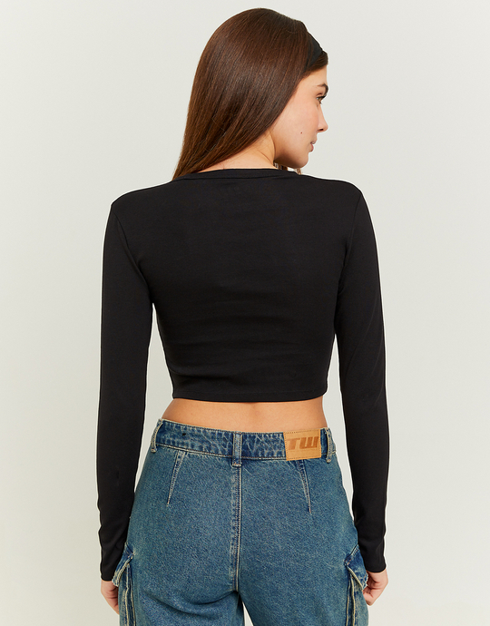 Schwarzes Cropped Printed T-Shirt | TALLY WEiJL