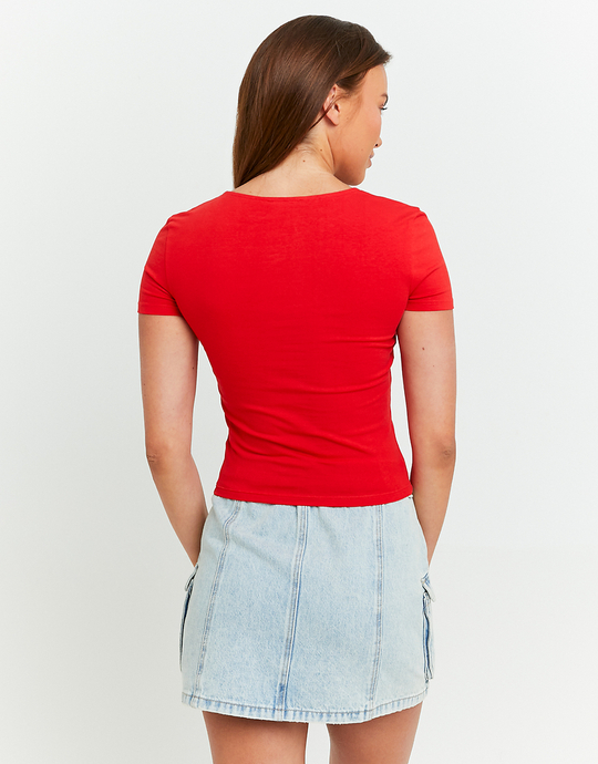 Rotes Basic T-Shirt mit seitlichem Ausschnitt | TALLY WEiJL