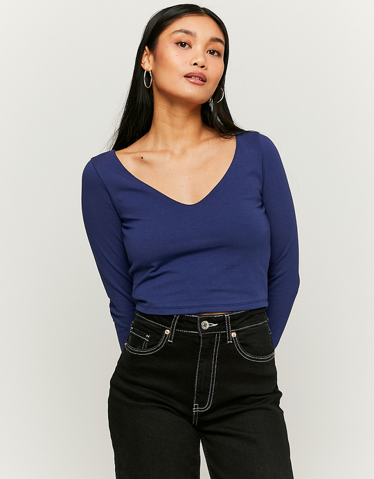 Blue Basic Long Sleeves T-Shirt | TALLY WEiJL