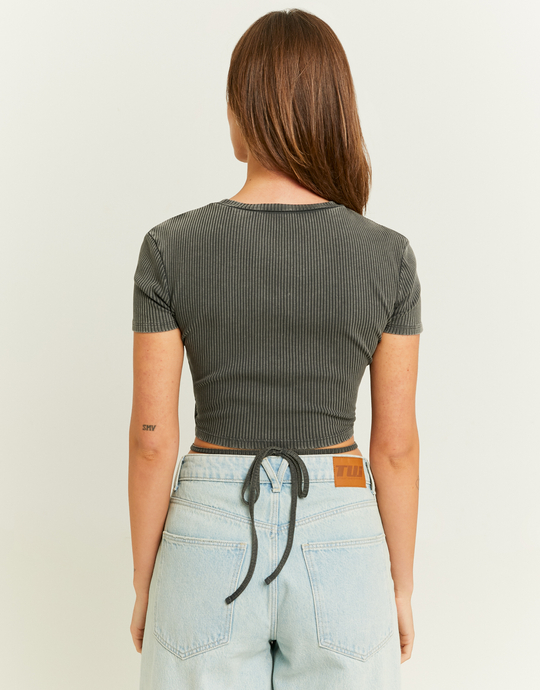 Grey Lace Up T-Shirt | TALLY WEiJL