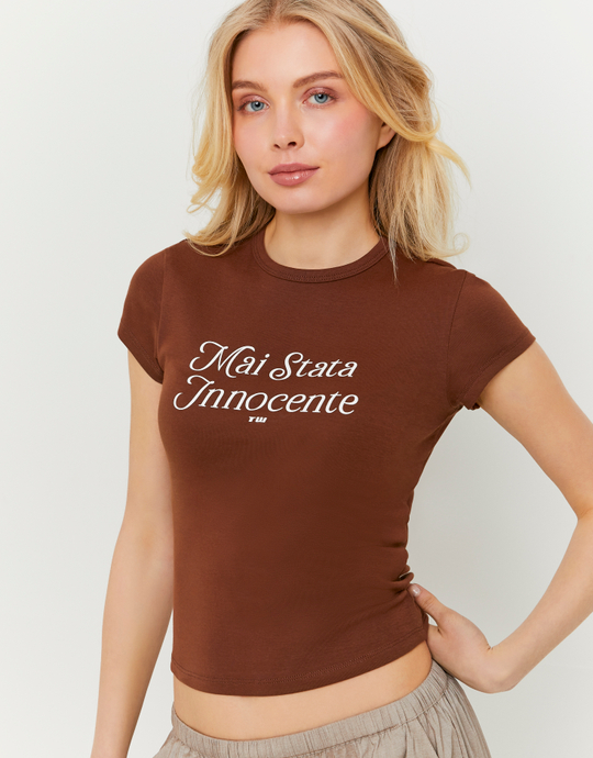 T-shirt marrone in cotone con stampa | TALLY WEiJL